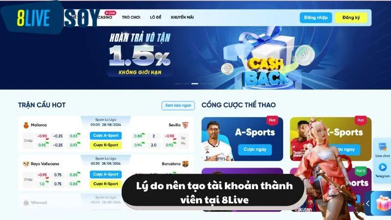 Nhà cái 8Live có nhiều ưu điểm nên người chơi đăng ký